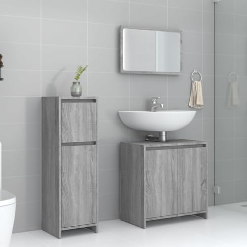 Gecheer 3-TLG. Badmöbel-Set Grau Sonoma Holzwerkstoff Badezimmerschrank Hängender Badschrank Aufbewahrungsschrank fürs Badezimmer Gecheer 3-TLG. Badmöbel-Set Grau Sonoma Holzwerkstoff Badezimmerschrank Hängender Badschrank Aufbewahrungsschrank fürs Badezimmer von Gecheer
