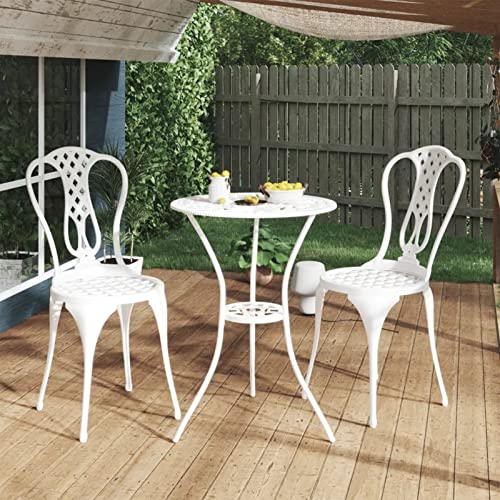 Gecheer 3-TLG. Bistroset Balkonset Sitzgruppe Gartenset Balkonmöbel Gartenmöbel Bistrotisch mit 2 Stühle Aluminiumguss Weiß von Gecheer