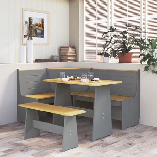 Gecheer 3-TLG. Eckbankgruppe Reine Honigbraun Grau Massivholz Kiefer, Sitzhocker für Wohnzimmer Schlafzimmer Eingänge von Gecheer