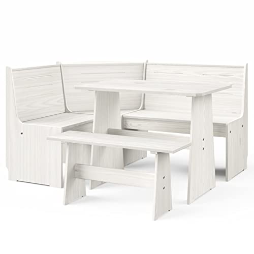 Gecheer 3-TLG. Gartenmöbel Balkonmöbel Balkonset Garten-Lounge-Set Sitzgruppe Eckbank Bank Tisch Massivholz Kiefer Weiß von Gecheer