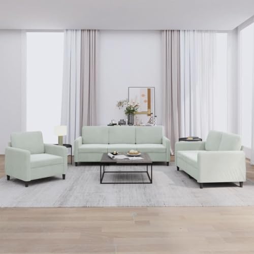 Gecheer 3-TLG. Sofagarnitur Schlafsofa Couch Polstersofa Sofa Couchgarnitur Loungesofa Couchsofa Gästesofa Polstergarnitur Sofa Set Wohnzimmersofa Sitzmöbel Hellgrau Samt von Gecheer