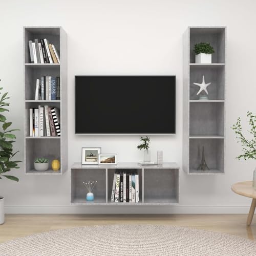 Gecheer 3-TLG. TV-Schrank-Set Betongrau Holzwerkstoff, Moderne Wohnzimmer Schrankwand für Wohnzimmer Büro Loft-Wohnungen3079758 Gecheer 3-TLG. TV-Schrank-Set Betongrau Holzwerkstoff, Moderne Wohnzimmer Schrankwand für Wohnzimmer Büro Loft-Wohnungen3079758 von Gecheer