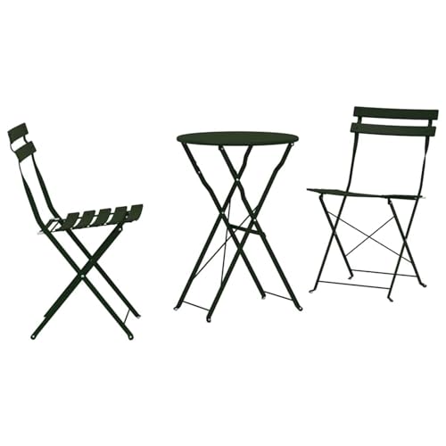 Gecheer 3-teilige Falt-Bistro-Sitzgruppe Dunkelgrün Stahl, Bistrosets Gartenmöbel Set Stuhl Tisch für Terrassen Balkone Café-Ecke42002967 von Gecheer