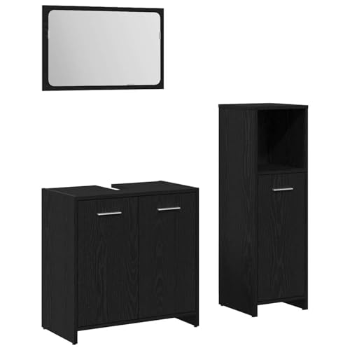 Gecheer 3-teiliges Badezimmermöbel-Set Schwarz-Eiche Holzwerkstoff Badezimmerschrank Hängender Badschrank Aufbewahrungsschrank fürs Badezimmer Gecheer 3-teiliges Badezimmermöbel-Set Schwarz-Eiche Holzwerkstoff Badezimmerschrank Hängender Badschrank Aufbewahrungsschrank fürs Badezimmer von Gecheer