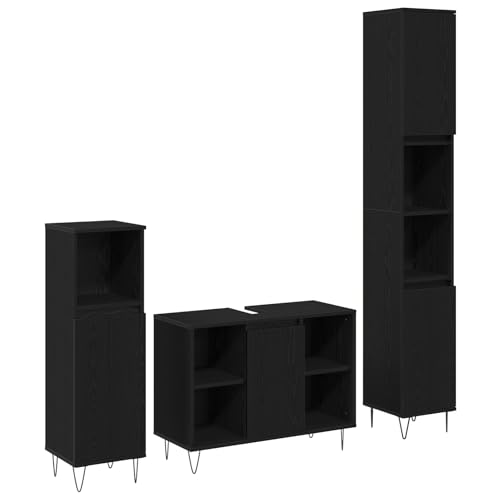 Gecheer 3-teiliges Badezimmermöbel Set Schwarze Eiche Verbundholz, Badezimmerschrank 30x30x190cm, 30x30x100cm Badezimmerschrank Hängender Badschrank Aufbewahrungsschrank fürs Badezimmer Gecheer 3-teiliges Badezimmermöbel Set Schwarze Eiche Verbundholz, Badezimmerschrank 30x30x190cm, 30x30x100cm Badezimmerschrank Hängender Badschrank Aufbewahrungsschrank fürs Badezimmer von Gecheer
