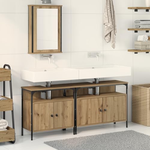 Gecheer 3-teiliges Badezimmermöbelset Eichenholz-Optik Spanplattenholz Badezimmerschrank Hängender Badschrank Aufbewahrungsschrank fürs Badezimmer von Gecheer