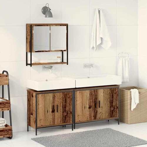 Gecheer 3-teiliges Badezimmermöbelset aus Altholz, beschichtete Spanplatte, Badezimmerschrank Hängender Badschrank Aufbewahrungsschrank fürs Badezimmer3334364 von Gecheer