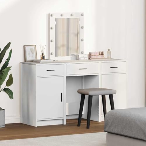 Gecheer 3-teiliges Frisiertisch-Set mit LED in weißem Holzwerkstoff, Moderner Kosmetiktisch für Schlafzimmer Dressingraum3334254 Gecheer 3-teiliges Frisiertisch-Set mit LED in weißem Holzwerkstoff, Moderner Kosmetiktisch für Schlafzimmer Dressingraum3334254 von Gecheer