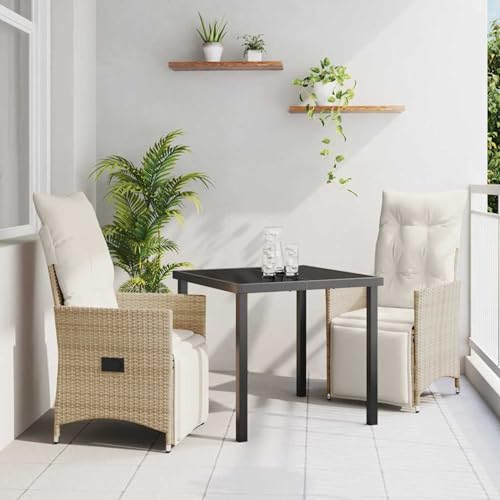 Gecheer 3-teiliges Garten-Dining-Set mit Kissen in Beige aus Poly-Rattan, Outdoor Essgruppe Wetterfeste Sitzgruppe Esstisch Stühlen for Terrasse Garten Balkon3379583 von Gecheer
