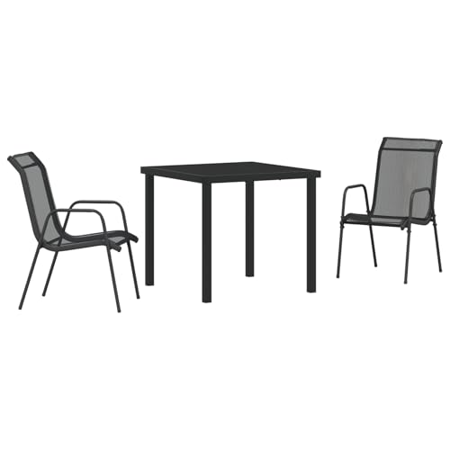 Gecheer 3-teiliges Garten-ESS-Set Schwarz Textilene und Stahl Essgruppe Sitzgruppe Outdoor Gartenmöbel Set für Terrasse Balkon Restaurant von Gecheer