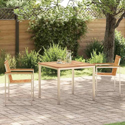 Gecheer 3-teiliges Garten Essset, Outdoor Esstisch 90x90x74,5 cm aus massivem Teakholz, Outdoor Essgruppe Wetterfeste Sitzgruppe Esstisch Stühlen for Terrasse Garten Balkon3334821 von Gecheer