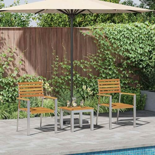 Gecheer 3-teiliges Garten Essset, Stapelbare Gartenstühle 2 Stück Massivholz Akazie und Stahl, Gartenmöbel Set Tisch Stühlen for Balkonmöbel Outdoor-Essbereich und Café3334840 Gecheer 3-teiliges Garten Essset, Stapelbare Gartenstühle 2 Stück Massivholz Akazie und Stahl, Gartenmöbel Set Tisch Stühlen for Balkonmöbel Outdoor-Essbereich und Café3334840 von Gecheer