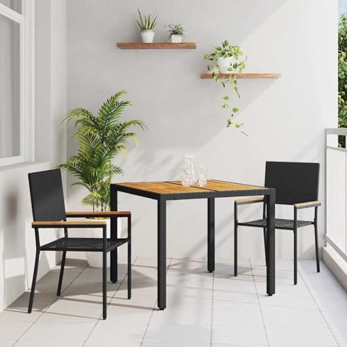 Gecheer 3-teiliges Garten Essset, Stapelbare Gartenstühle mit Kissen 2-teiliges Set in Schwarz Poly-Rattan, Outdoor Essgruppe Sitzgruppe Esstisch Stühlen for Terrasse Garten Balkon3365402 Gecheer 3-teiliges Garten Essset, Stapelbare Gartenstühle mit Kissen 2-teiliges Set in Schwarz Poly-Rattan, Outdoor Essgruppe Sitzgruppe Esstisch Stühlen for Terrasse Garten Balkon3365402 von Gecheer