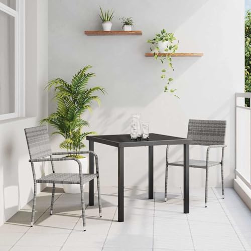 Gecheer 3-teiliges Garten-Essset Grau Poly-Rattan, Outdoor Essgruppe Wetterfeste Sitzgruppe Esstisch Stühlen for Terrasse Garten Balkon3380043 Gecheer 3-teiliges Garten-Essset Grau Poly-Rattan, Outdoor Essgruppe Wetterfeste Sitzgruppe Esstisch Stühlen for Terrasse Garten Balkon3380043 von Gecheer