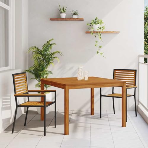 Gecheer 3-teiliges Garten Essset Schwarz Stapelbare Gartenstühle mit Kissen 2 Stück Schwarz Poly-Rattan, Outdoor Essgruppe Wetterfeste Sitzgruppe Esstisch Stühlen for Terrasse Garten Balkon3365529 von Gecheer
