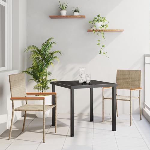 Gecheer 3-teiliges Garten-Essset in Beige aus Poly Rattan Gartenmöbel Tisch und Stühle Set für Garten Terrasse Café Outdoor Essbereich von Gecheer