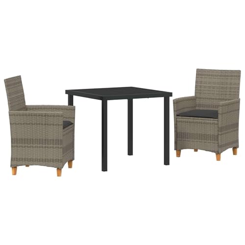 Gecheer 3-teiliges Garten-Essset mit Kissen Grau Poly-Rattan, Gartenmöbel Set Tisch Stühlen for Balkonmöbel Outdoor-Essbereich und Café3381072 von Gecheer