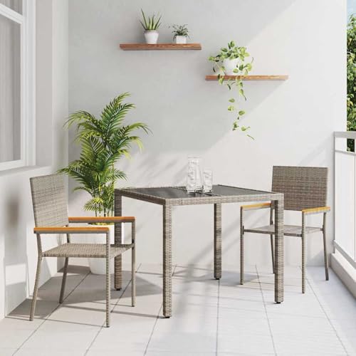 Gecheer 3-teiliges Garten Esstisch-Set Grau Poly-Rattan, Stapelbare Gartenstühle mit Kissen 2er Set Grau Poly-Rattan, Outdoor Essgruppe Sitzgruppe Esstisch Stühlen for Terrasse Garten Balkon3365385 Gecheer 3-teiliges Garten Esstisch-Set Grau Poly-Rattan, Stapelbare Gartenstühle mit Kissen 2er Set Grau Poly-Rattan, Outdoor Essgruppe Sitzgruppe Esstisch Stühlen for Terrasse Garten Balkon3365385 von Gecheer
