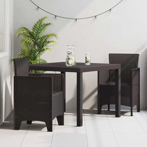 Gecheer 3-teiliges Garten-Esszimmer Set Braun Poly Rattan, Gartenmöbel Set Tisch Stühlen for Balkonmöbel Outdoor-Essbereich und Café3378677 von Gecheer