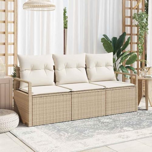 Gecheer 3-teiliges Garten Sofa Set mit Kissen Beige Poly Rattan, 2-Sitzer Garten Sofa mit Stauraum & Kissen, Outdoor Lounge Sitzgruppe zum Entspannen für Terrasse und Garten3354910 von Gecheer