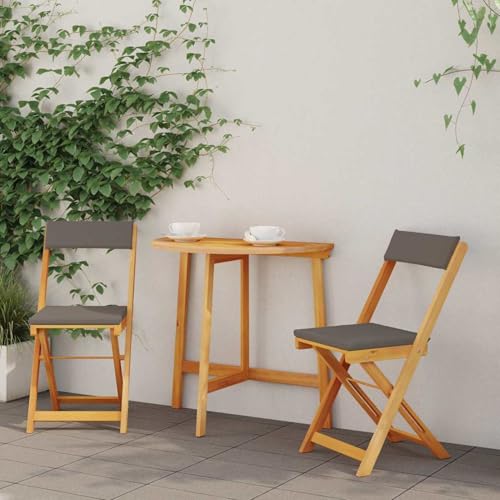 Gecheer 3-teiliges Klapp Bistro Set mit Kissen aus massivem Akazienholz, Bistrosets Gartenmöbel Set Stuhl Tisch für Terrassen Balkone Café-Ecke4105508 von Gecheer