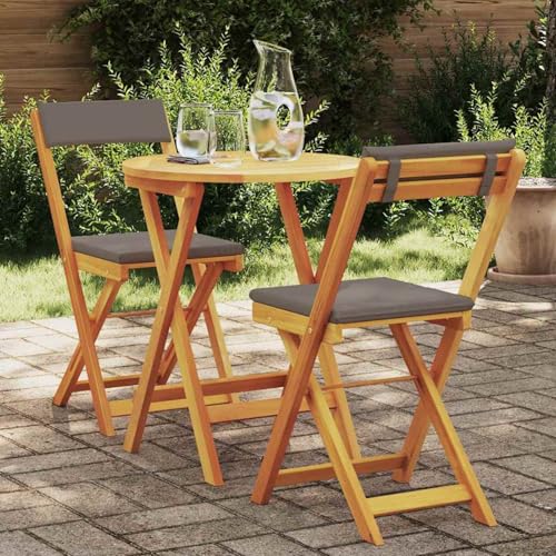 Gecheer 3-teiliges faltbares Bistro Set mit Kissen aus massivem Akazienholz, Bistrosets Gartenmöbel Set Stuhl Tisch für Terrassen Balkone Café-Ecke4105502 von Gecheer