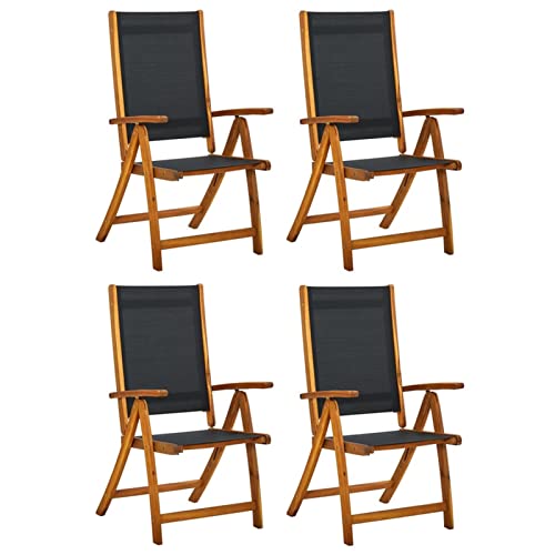 Gecheer 4 STK. Klappbare Gartenstühle Verstellbar Hochlehner Klappstuhl Balkonstuhl mit Armlehnen Faltstühle Gartenmöbel Massivholz Akazie und Textilene von Gecheer