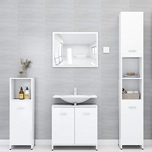 Gecheer 4-TLG. Badmöbel Set, Badezimmer Möbel Komplett, Badezimmermöbel Waschtisch Badmöbelset, Hochschrank Mittlerer Schrank Unterschrank Spiegelschrank, Weiß Spanplatte Gecheer 4-TLG. Badmöbel Set, Badezimmer Möbel Komplett, Badezimmermöbel Waschtisch Badmöbelset, Hochschrank Mittlerer Schrank Unterschrank Spiegelschrank, Weiß Spanplatte von Gecheer