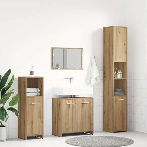 Gecheer 4-TLG. Badmöbel-Set Artisan-Eiche Holzwerkstoff, Badezimmerschrank Hängender Badschrank Aufbewahrungsschrank fürs Badezimmer3328554 von Gecheer