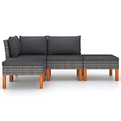 Gecheer 4-TLG. Lounge Gartenmöbel Set, Garten-Lounge-Set mit Kissen, Balkonlounge, Terrassensofa, Rattansofa, Sitzgruppe, Gartensofa Ecksofa Mittelsofa Poly Rattan Grau Kissen Farbe: Anthrazit von Gecheer