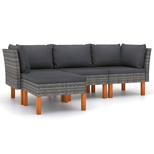 Gecheer 4-TLG. Lounge Gartenmöbel Set Balkon Sofa Rattan Gartensofa 3-Sitzer Balkonmöbel Balkonlounge Outdoor Sitzbank Gartenlounge Terrassenmöbel Loungemöbel von Gecheer