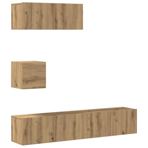 Gecheer 4-TLG. TV-Schrank-Set Wandmontage Artisan-Eiche Holzwerkstoff, Moderne Wohnzimmer Schrankwand für Wohnzimmer Büro Loft-Wohnungen3329220 von Gecheer