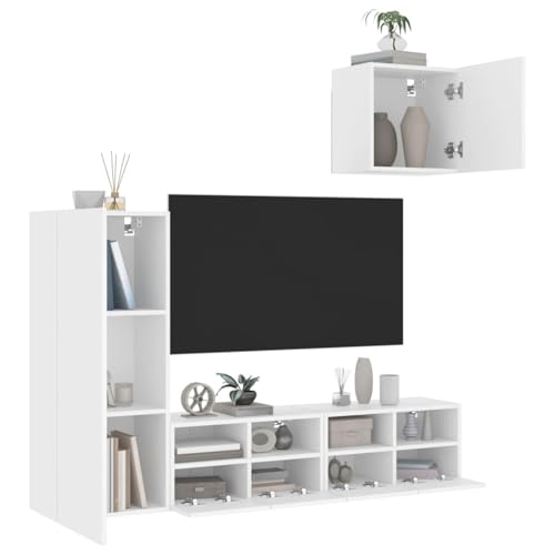 Gecheer 4-TLG. Wohnwand Weiß Holzwerkstoff, Moderne Wohnzimmer Schrankwand für Wohnzimmer Büro Loft-Wohnungen von Gecheer