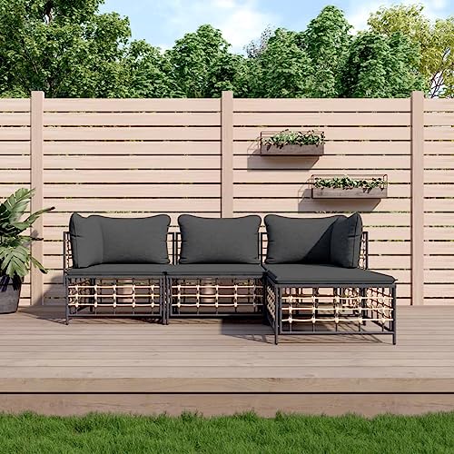 Gecheer 4-TLG.Garten-Lounge-Set mit Kissen Gartenmöbel Set Outdoor Lounge Sofa Terassenmoebel Set Essgruppe Gartenlounge Balkonmöbel Sitzgruppe für Balkon,Garten Anthrazit Poly Rattan-3980 von Gecheer