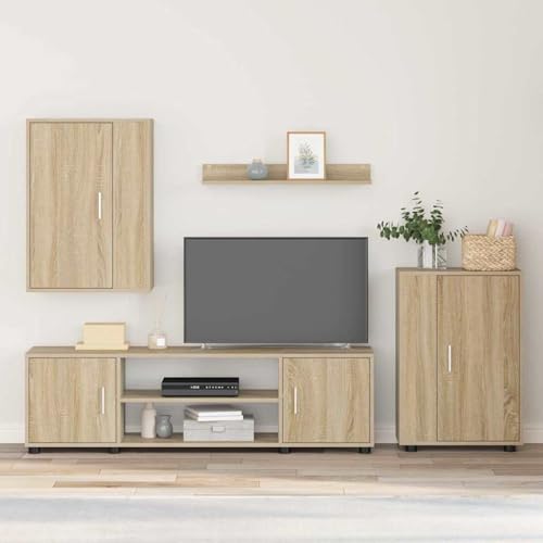 Gecheer 4-teilige TV-Schrank Set 4 pcs Sonoma Eiche Holzwerkstoff, Fernsehschrank Fernsehtisch Wohnwand für Wohnzimmer Home-Cinema Gamerzimmer3397898 von Gecheer