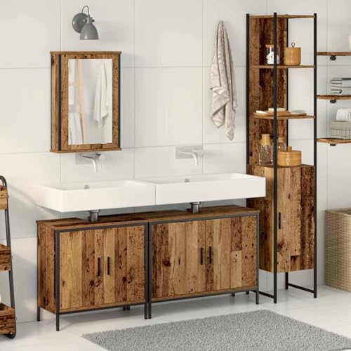 Gecheer 4-teiliges Badezimmermöbel Set Altholz, Badezimmerschrank Hängender Badschrank Aufbewahrungsschrank fürs Badezimmer3332595 von Gecheer