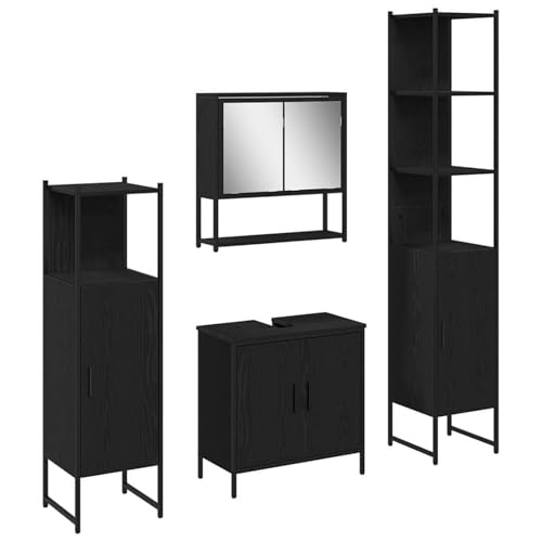Gecheer 4-teiliges Badezimmermöbel Set Schwarz Eiche Holzwerkstoff, Badezimmerschrank Hängender Badschrank Aufbewahrungsschrank fürs Badezimmer3334414 Gecheer 4-teiliges Badezimmermöbel Set Schwarz Eiche Holzwerkstoff, Badezimmerschrank Hängender Badschrank Aufbewahrungsschrank fürs Badezimmer3334414 von Gecheer