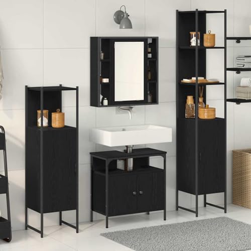 Gecheer 4-teiliges Badezimmermöbel-Set Schwarz Eiche werkstoff, Badezimmerschrank Hängender Badschrank Aufbewahrungsschrank fürs Badezimmer3334431 Gecheer 4-teiliges Badezimmermöbel-Set Schwarz Eiche werkstoff, Badezimmerschrank Hängender Badschrank Aufbewahrungsschrank fürs Badezimmer3334431 von Gecheer