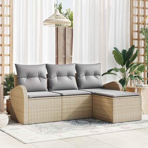 Gecheer 4-teiliges Garten-Sofa-Set mit Kissen Beige Poly-Rattan, Garten Sitzgruppe Esstisch Essgruppe Gartenmöbel Set für Balkon Terrasse Café-Bereich Gecheer 4-teiliges Garten-Sofa-Set mit Kissen Beige Poly-Rattan, Garten Sitzgruppe Esstisch Essgruppe Gartenmöbel Set für Balkon Terrasse Café-Bereich von Gecheer