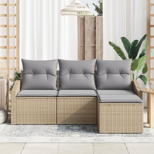 Gecheer 4-teiliges Garten Sofa Set mit Kissen Beige Poly Rattan von Gecheer