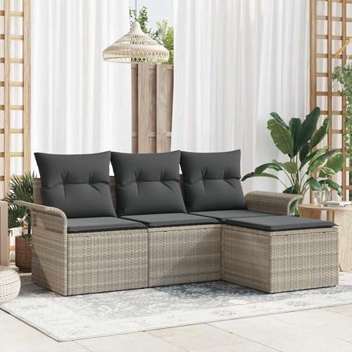Gecheer 4-teiliges Garten Sofa Set mit Kissen Hellgrau Poly Rattan, Garten Sitzgruppe Esstisch Essgruppe Gartenmöbel Set für Balkon Terrasse Café-Bereich Gecheer 4-teiliges Garten Sofa Set mit Kissen Hellgrau Poly Rattan, Garten Sitzgruppe Esstisch Essgruppe Gartenmöbel Set für Balkon Terrasse Café-Bereich von Gecheer