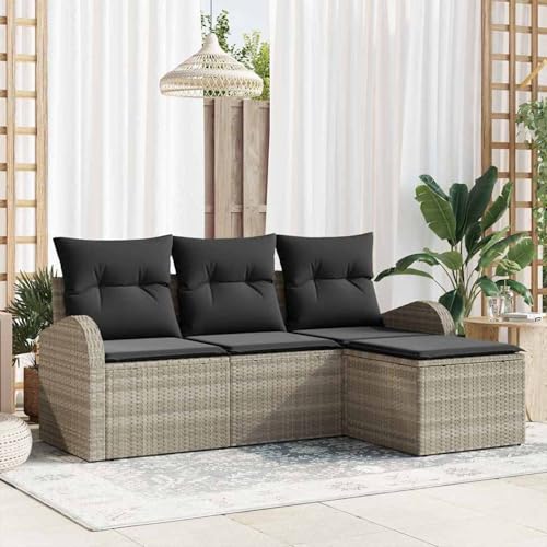 Gecheer 4-teiliges Garten Sofa Set mit Kissen Hellgrau Poly Rattan, Outdoor Lounge Sitzgruppe zum Entspannen für Terrasse und Garten3345992 von Gecheer