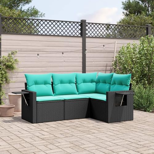 Gecheer 4-teiliges Gartensofa-Set mit Kissen, schwarzes Polyrattan, Gartenlounge Esstisch Lounge Möbel Set für Outdoor Garten Terrasse Balkon Möbel3220106 von Gecheer