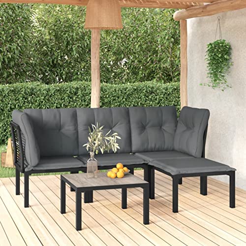 Gecheer 5-TLG. Balkonlounge Set Rattan, Gartenlounge Set, Loungemöbel Terrasse, Lounge Gartenmöbel Set, Miniatur Garten Set, Schwarz und Grau Poly Rattan Gecheer 5-TLG. Balkonlounge Set Rattan, Gartenlounge Set, Loungemöbel Terrasse, Lounge Gartenmöbel Set, Miniatur Garten Set, Schwarz und Grau Poly Rattan von Gecheer