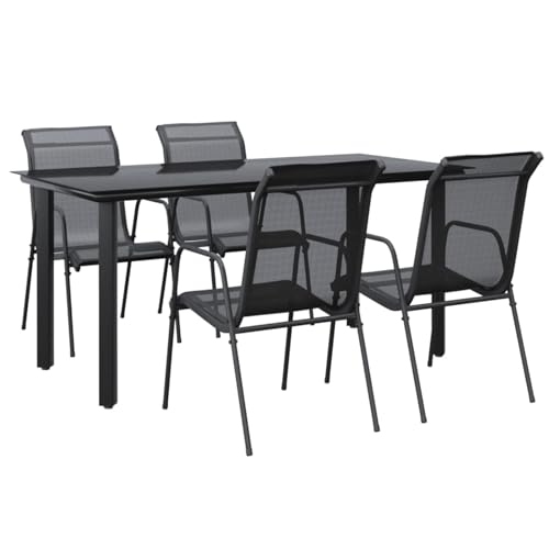 Gecheer 5-TLG. Garten Essgruppe 4 Personen, Gartenmöbel Set, Tisch mit Stuhl, Terassenmöbel, Gartengarnitur für Garten Terrasse, Schwarz Stahl und Textilene Gecheer 5-TLG. Garten Essgruppe 4 Personen, Gartenmöbel Set, Tisch mit Stuhl, Terassenmöbel, Gartengarnitur für Garten Terrasse, Schwarz Stahl und Textilene von Gecheer