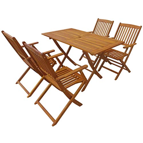Gecheer 5-TLG. Garten Essgruppe Holz, Garten Essgruppe 4 Personen Gartenmöbel Set Klappbar Gartentisch mit Stuehlen Gartengruppe Sitzgarnitur Gartengarnitur für Garten Terrasse Massivholz Akazie von Gecheer