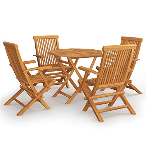 Gecheer 5-TLG. Garten Essgruppe Holz, Garten Essgruppe 4 Personen Gartenmöbel Set Klappbar Gartentisch mit Stuehlen Sitzgarnitur Gartengarnitur Massivholz Teak von Gecheer