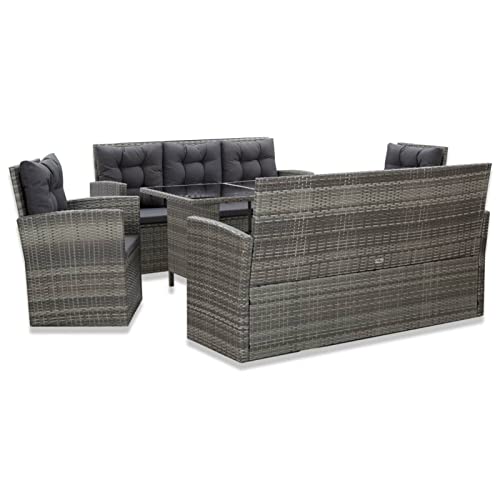 Gecheer 5-TLG. Garten Essgruppe Loungemöbel Poly Rattan Sitzgruppe Gartenlounge Gartenmöbel Set bis 8 Personen, Grau von Gecheer