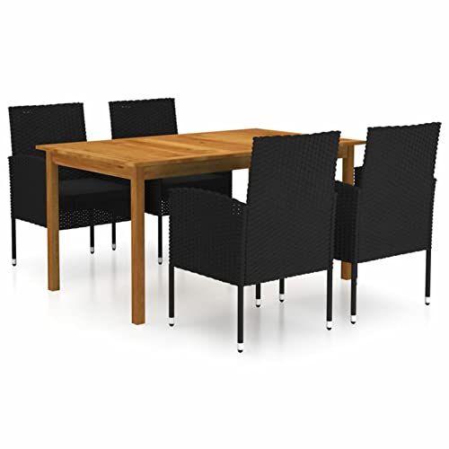 Gecheer 5-TLG. Garten Essgruppe Rattan, Terrassenmöbel Set 4 Personen, Sitzgruppe Massivholz Tisch & 4 Stühle mit Sitzpolster, Gartenmöbel Set von Gecheer