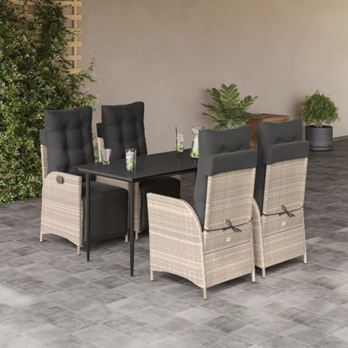 Gecheer 5-TLG. Garten-Essgruppe mit Kissen Hellgrau Poly Rattan, Outdoor Essgruppe Wetterfeste Sitzgruppe Esstisch Stühlen for Terrasse Garten Balkon3213464 von Gecheer